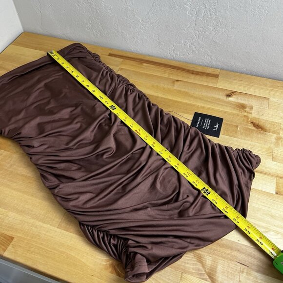 Lulus Exemplary Charm Brown Strapless Ruched Bodycon Mini Dress Size Large NEW - Picture 9 of 9